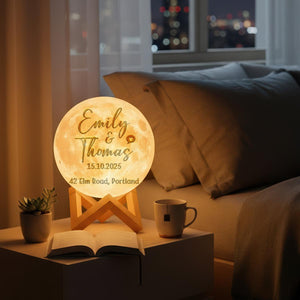 Personalized 3D Photo Moon Lamp Custom Engraved Night Light Couple Name Location Gift