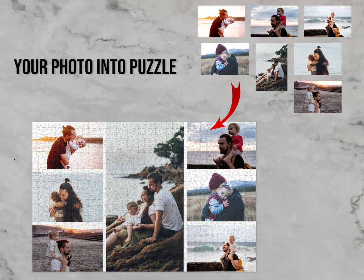 Photo Collage Puzzle, Custom Text Jigsaw Puzzle, Transform Your Dearest Memories into Jigsaw Puzzle, Wood Puzzle for Family