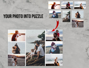 Photo Collage Puzzle, Custom Text Jigsaw Puzzle, Transform Your Dearest Memories into Jigsaw Puzzle, Wood Puzzle for Family