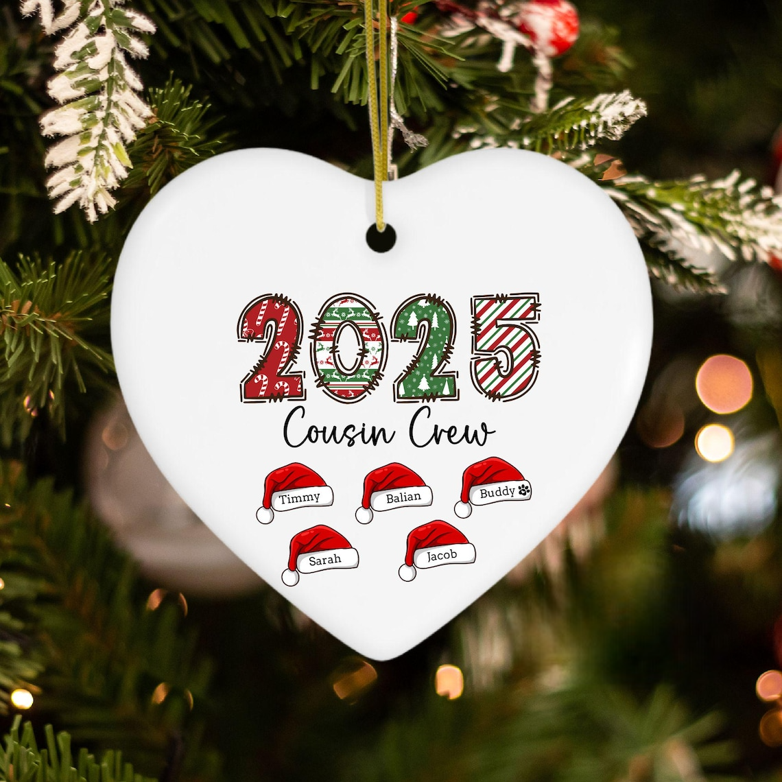 Cousin Family Ornament, Personalized Christmas Ornament, Family Christmas Gift, Custom Names Ornament, Santa Hat Ornament, Yearly Ornament