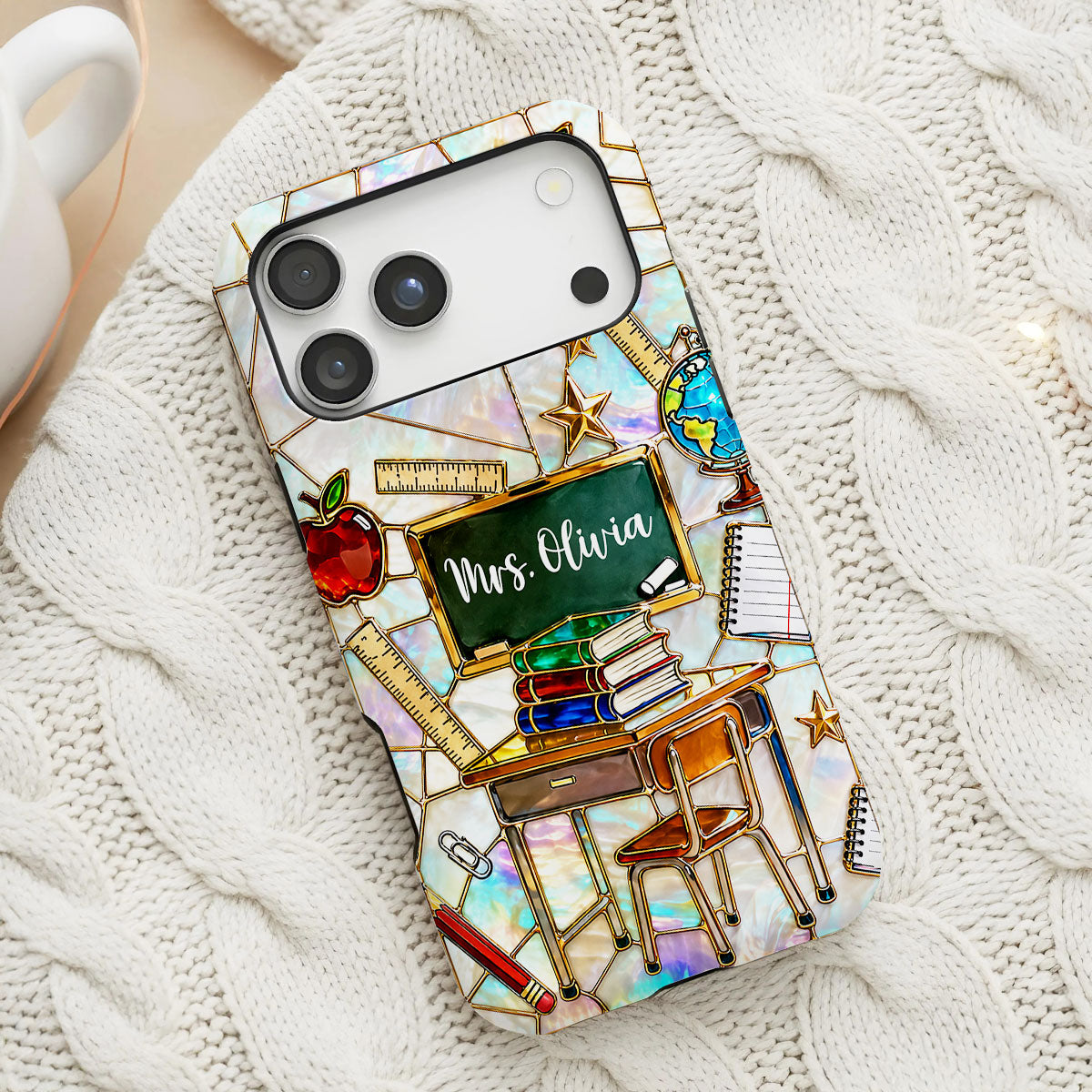 Classroom Inspired Teacher Book and Apple Design - Personalized Clear Phone CaseGift For Teachers and Educators