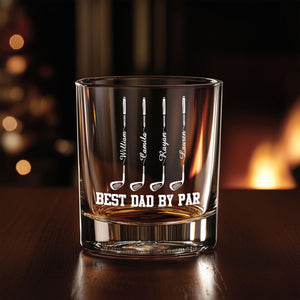 Personalized Father's Day Gift For Dad, Custom Golf Dad Whiskey Bar Glass With Kids Name, Best Dad By Par Wine Glass Gift, Gift For Husband