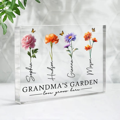 Grandma's Garden 3D Effect Birth Month Flowers - Personalized Acrylic Block Plaque - Gift For Mom, Grandma, Mother's Day Gift