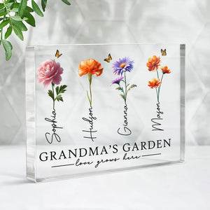 Grandma's Garden 3D Effect Birth Month Flowers - Personalized Acrylic Block Plaque - Gift For Mom, Grandma, Mother's Day Gift