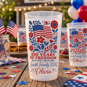 Personalized 4th of July Frosted Cup, 250 Years of Freedom Cup, Custom Family BBQ Party Cups, Independence Day 2026, Patriotic Plastic Cups