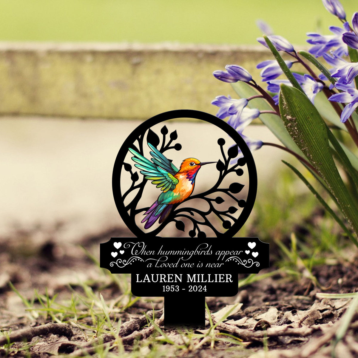 Custom Name Hummingbird Memorial Metal Stake, Hummingbird Name Sign, Garden Metal Stake, Sympathy Gift, Mother's Day, Memorial Stake