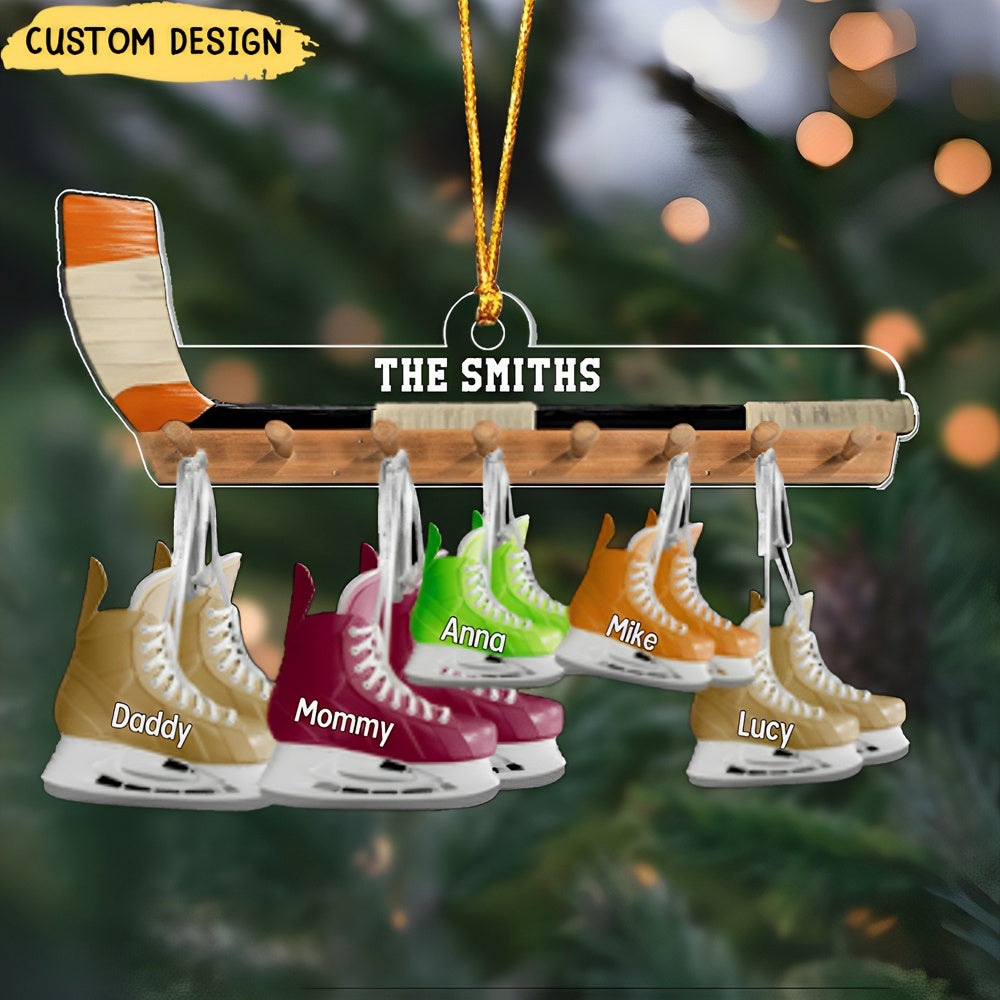 Family Ice Hockey Skates With Kids - Personalized Acrylic Ornament - Christmas Gift For Hockey Lovers Family