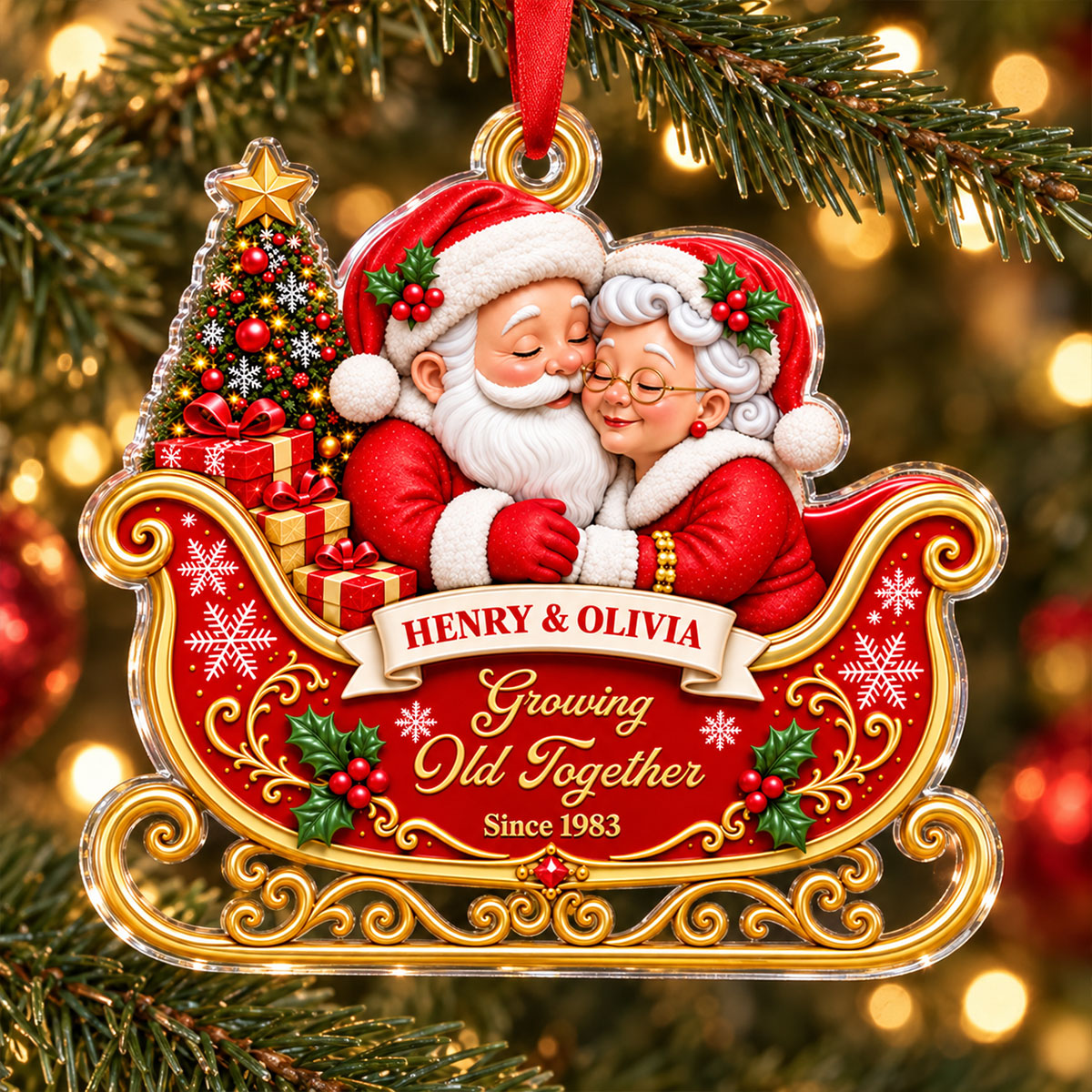 Growing Old Together Acrylic Christmas Ornament - Personalized Couple Gifts