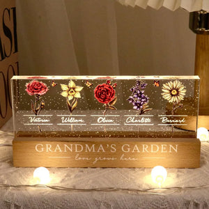 Grandma's Garden Of Grandkids Birth Month Flowers - Personalized LED Night Light - Gift For Grandma, Gift For Mom