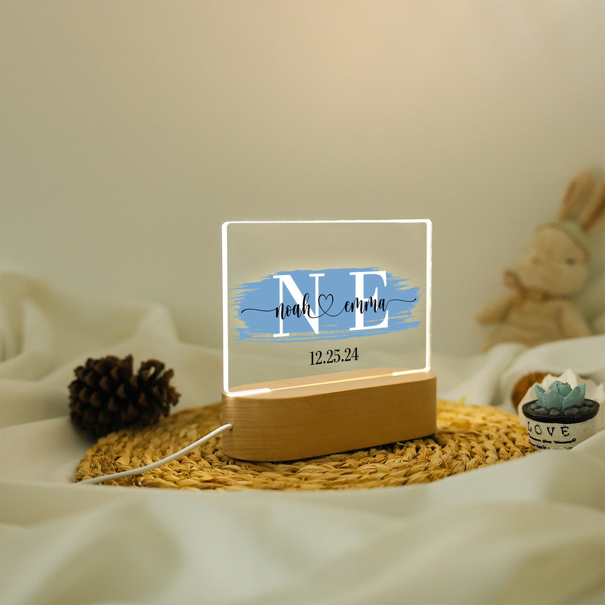 Custom Name Night Light, Personalized Couples Initials Desk Name Plate Night Light, Valentines Gift, Unique Gifts for Couples