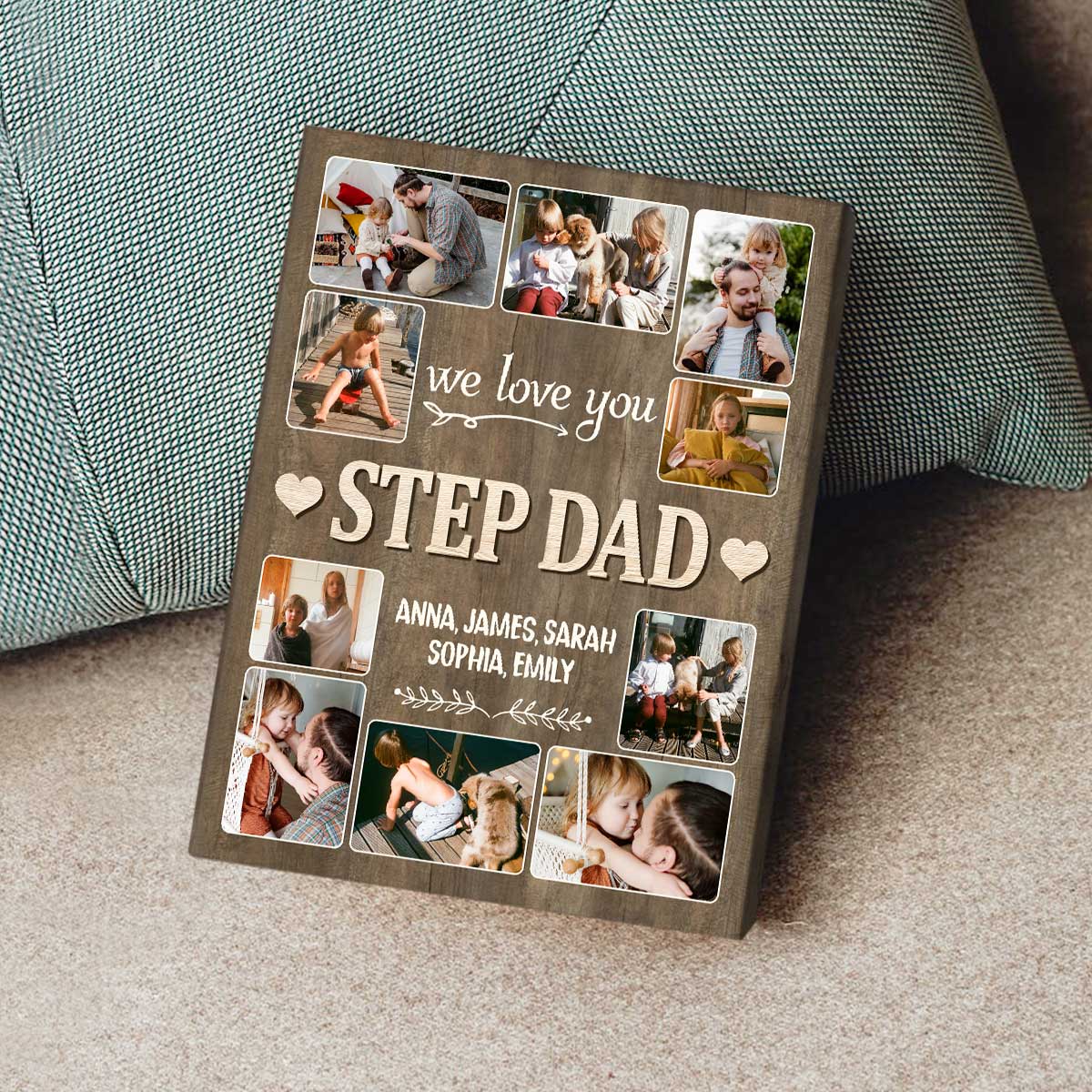 We Love You Step Dad Photo Collage - Personalized Canvas - Gift For Step Dad, Father's Day, Birthday Gift