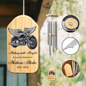 Motorcycle Memorial Wind Chime, Riding with Angels, Personalized Tribute Wind Chime, Remembrance Father Loss Gift, Loss of Loved One