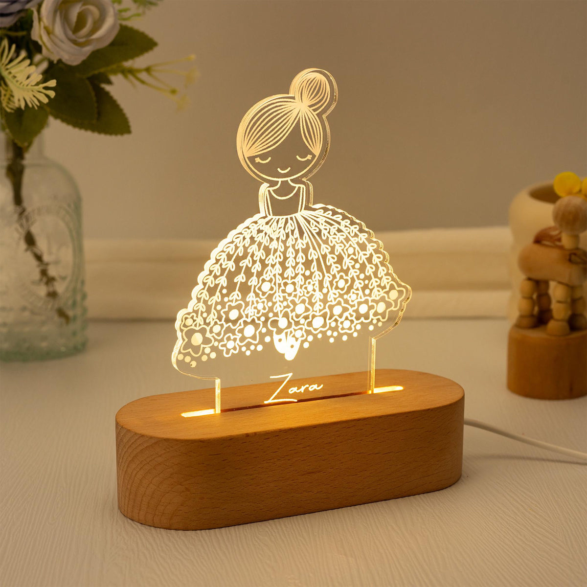 Personalized Ballerina Girl with Name, Custom Night Light with Name, Nursery Room Lamp, Christmas Gift, Ballet Gift, Birthday Gift for Her