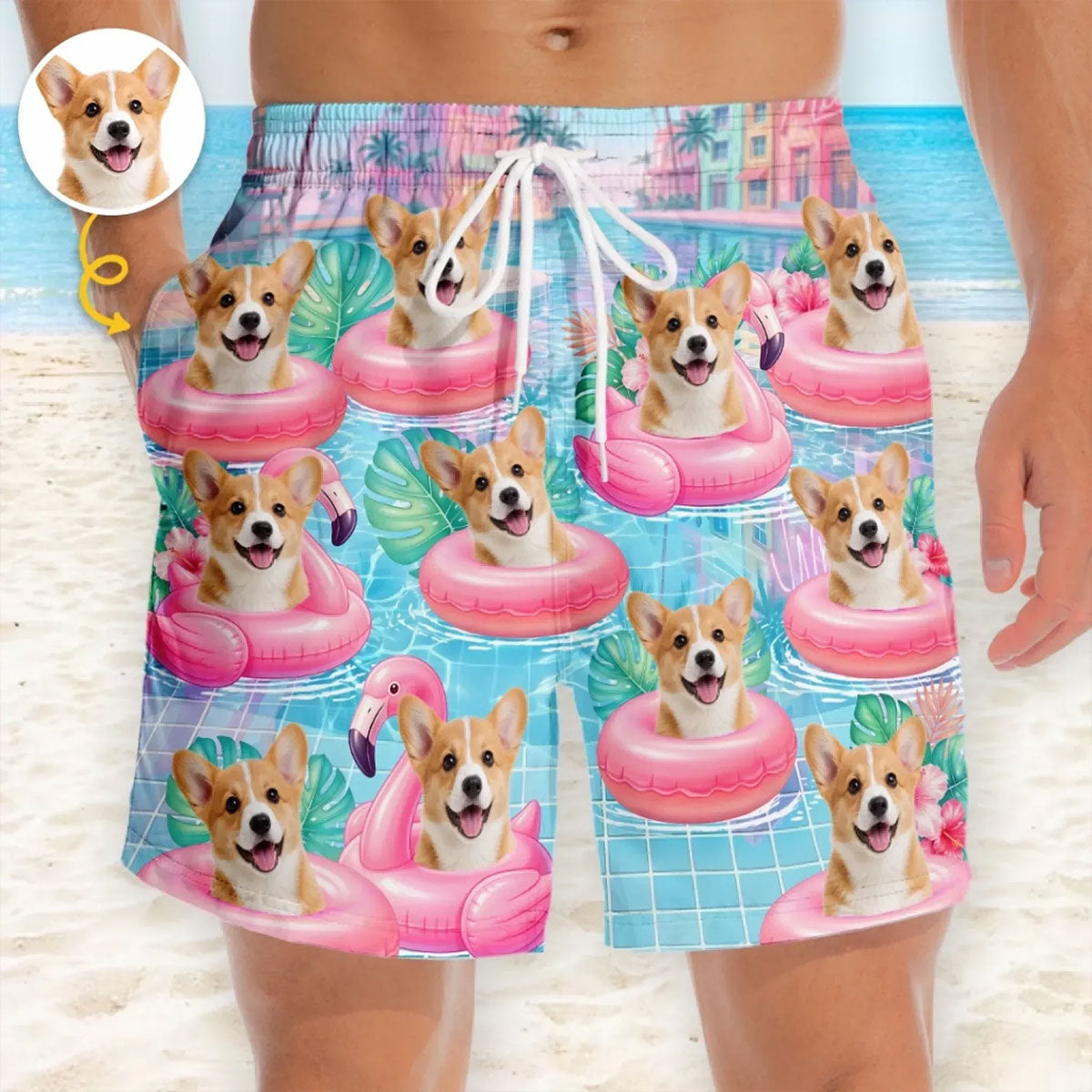 Custom Photo Tropical Hawaiian Aloha Men Beach Shorts - Personalized Summer Vacation And Travel Gifts For Dog Cat Lovers