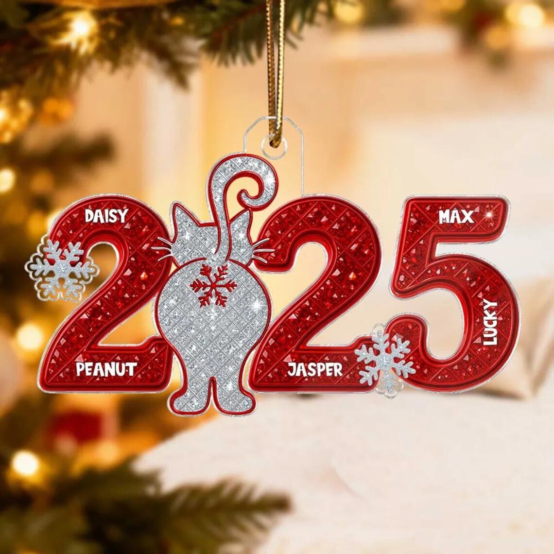 3D Shining Effect Christmas Cat Custom Names - Personalized Acrylic Ornament, Perfect Gift for Cat Lovers to Celebrate the Holiday Season