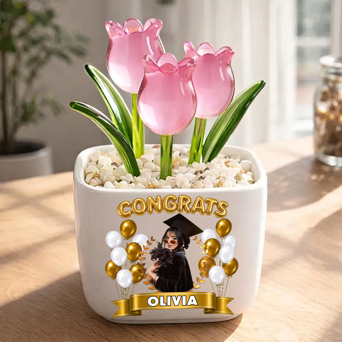 Bubble Graduation Personalized Glass Everlasting Tulips