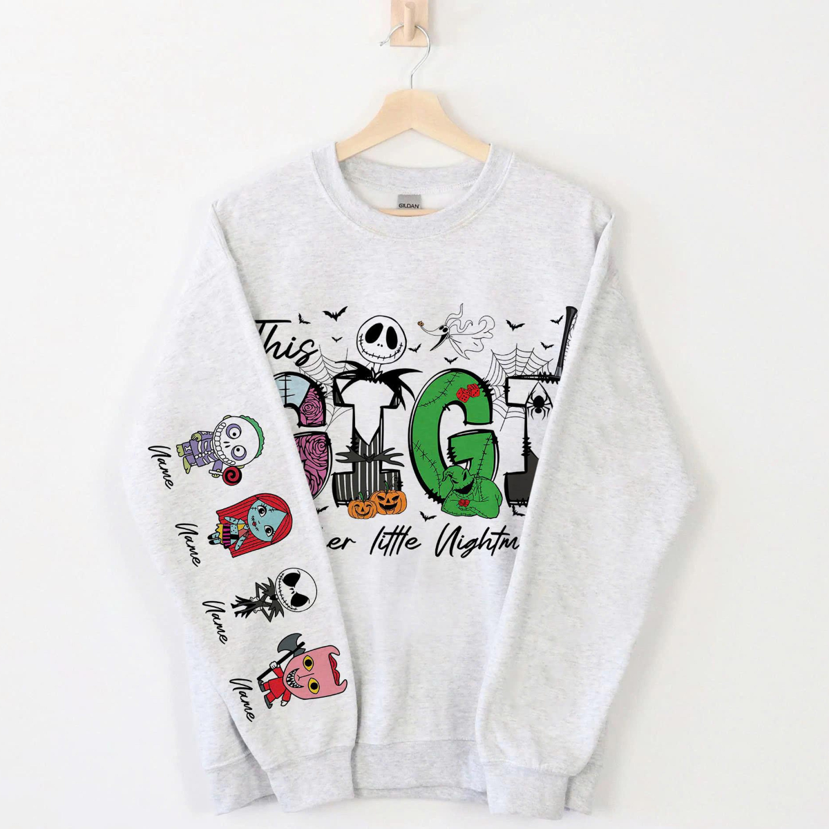 Custom This Mama Loves Her Nightmares Sweatshirts, Halloween Horror Mommy Sweater, Grandma Gift, Custom Halloween Kids Name