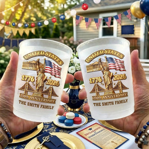 Personalized 4th Of July Anniversary Frosted Cup, Custom Family Name Independence Day Party Drinkware
