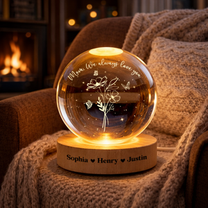 Personalized Birth Month Flower Gifts for Mom, Custom Crystal Ball Night Light, Mom Birthday Gift, Grandma Gift from Kids, Birth Flower Gift