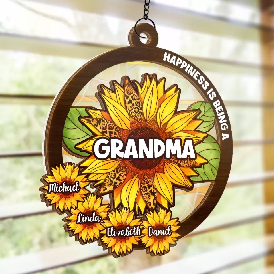 Happiness Is Being A Grandma - Personalized Suncatcher Ornament - Gift For Grandma, Mother's Day, Birthday Gift