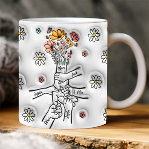 Flowers Holding Mom's Hand - Personalized 3D Inflated Effect Printed Mug - Gift For Mother