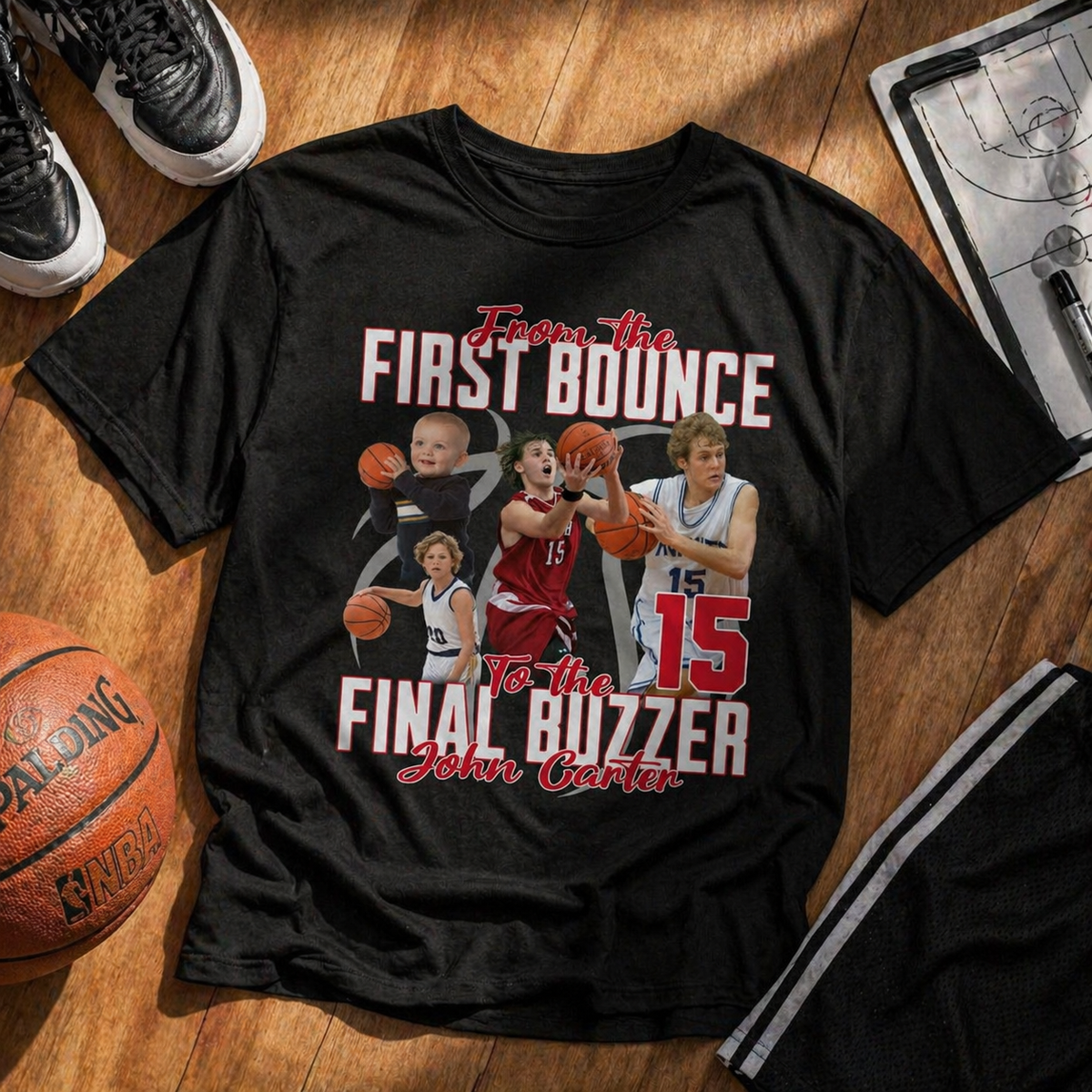 Basketball Senior Custom Photo Collage Shirt, Personalized Name & Number, Dad Game Day Tee