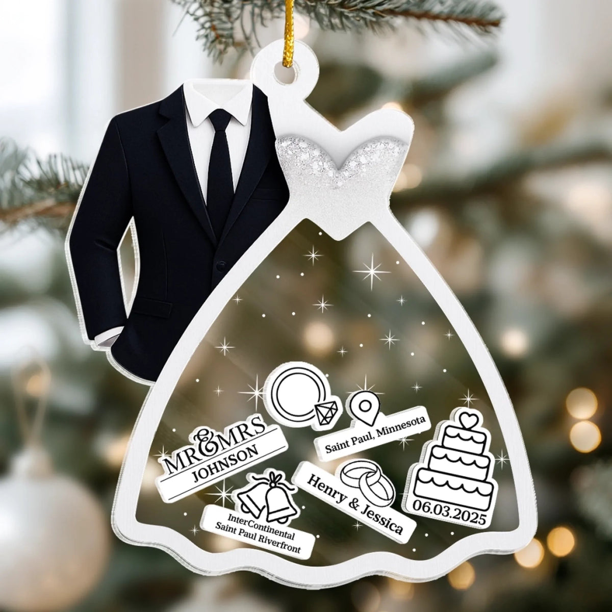 Wedding Custom Mr & Mrs - Personalized 3 Layers Shaker Ornament - Anniversary Gift, Christmas Gift For Couple