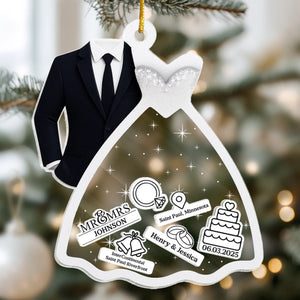 Wedding Custom Mr & Mrs - Personalized 3 Layers Shaker Ornament - Anniversary Gift, Christmas Gift For Couple