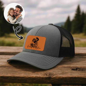 Custom Photo Pencil Sketch Family Dog Cat Portrait - Personalized Leather Patch Hat
