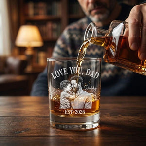 Personalized Photo Dad Whiskey Glass,Custom Photo Whiskey Glass for Dad, Daddy Est Glass, Father's Day Gift for Dad