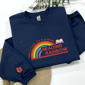 Reading Rainbow Hoodie, Custom Embroidered Book Lover Sweatshirt, Librarian Hoodie, Teacher Appreciation Shirt, Gift For Teacher