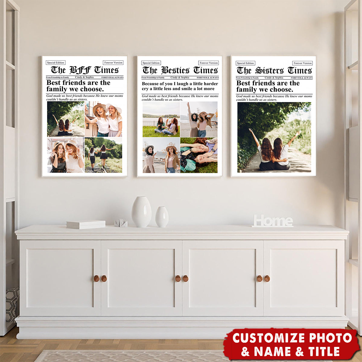 Newspaper The BFF Times Upload Photo Personalized Canvas - Gift For Besties, Sisters