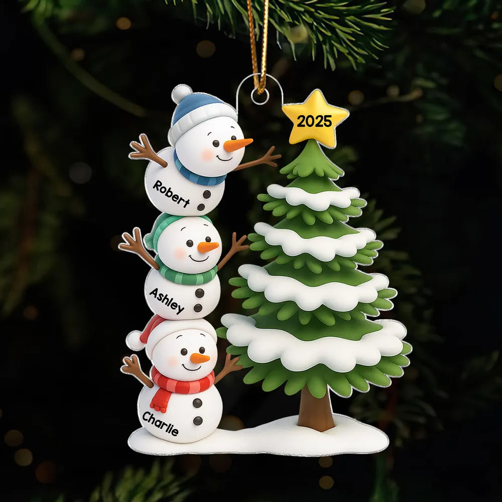 Snowman Family Stack 3D Effect Christmas Tree - Personalized Acrylic Ornament - Christmas Gift For Family