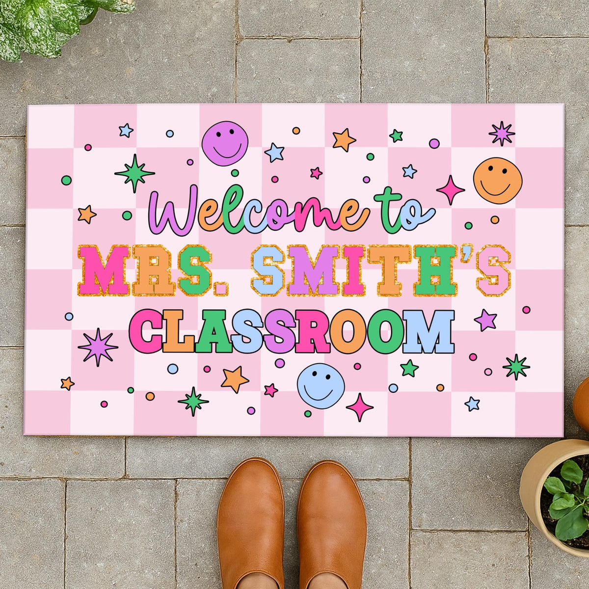 Personalized Name Classroom Doormat, Teacher Gift, Back To School Decor, Class Decoration, Groovy Door Mat, Office Door Decor
