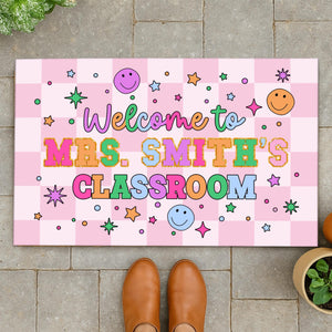 Personalized Name Classroom Doormat, Teacher Gift, Back To School Decor, Class Decoration, Groovy Door Mat, Office Door Decor