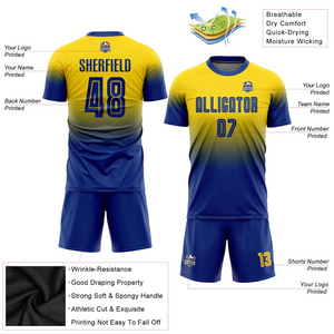 Custom Gold Royal Sublimation Fade Fashion Soccer Uniform Jersey