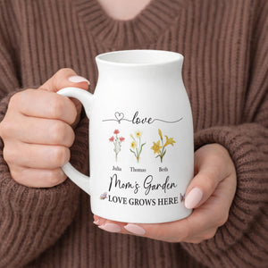Personalized Grandma's Garden Birth Flower Vase, Custom Name Ceramic Flower Vase, Mothers Day Gift, Anniversary Gift, Floral Home Decor