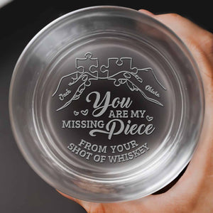 You Are My Missing Piece With Puzzle Pieces And Hearts, Personalized Engraved Whiskey Glass, Gift For Partners