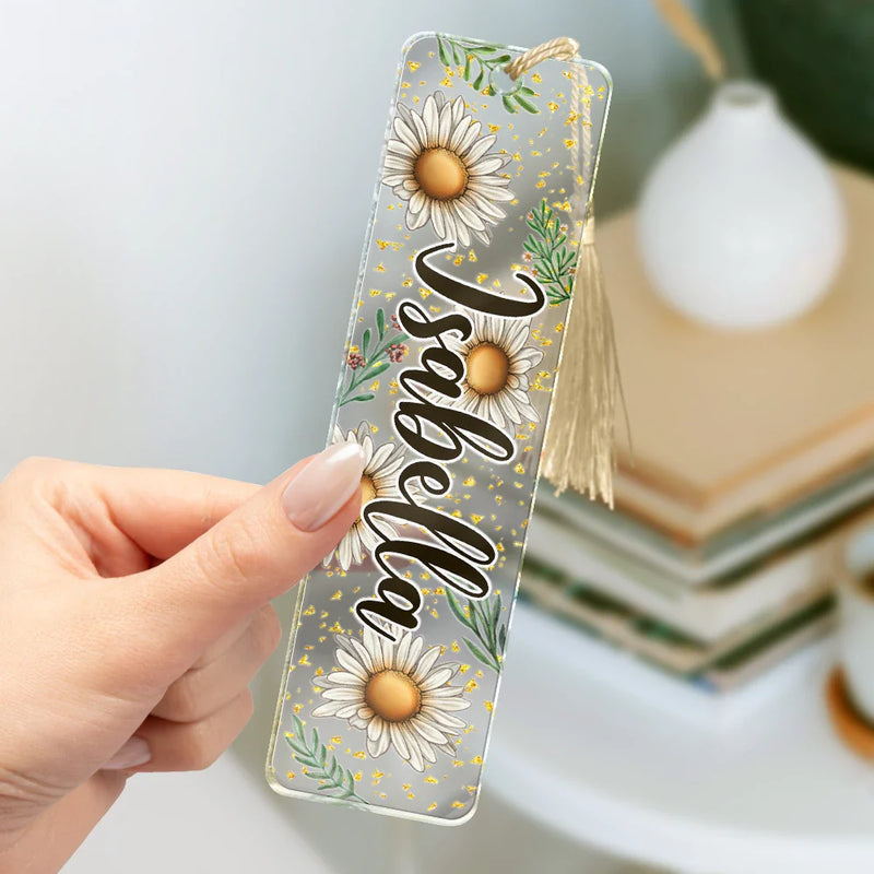 Colorful Flower Birth Month & Name - Personalized Acrylic Bookmark - Gift For Her, Gift For Sister, Bestie, Friend