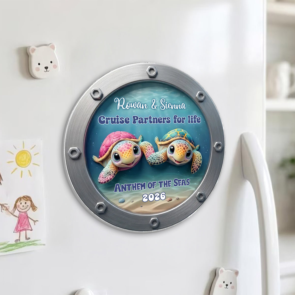 Happy Sailing Turtle Couple - Custom Shape Fridge Magnet
