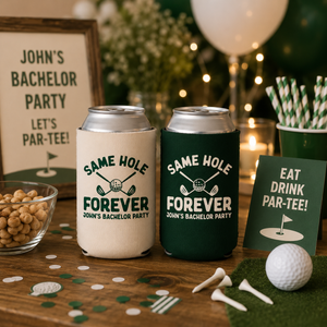 Same Hole Forever Bachelor Can Coolers, Personalized Golf Can Sleeves, Custom Golf Bachelor Party Favors, Bach Can Holder