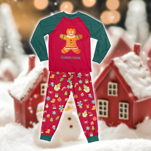 Personalized Gingerbread Christmas Pajamas Set, Custom Name Gingerbread Xmas Cookies Long Sleeve Two Piece, Family Christmas Loungewear Set