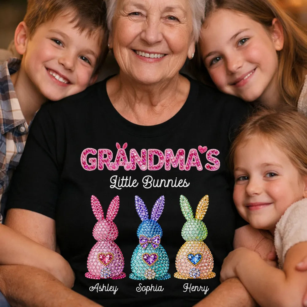 Grandma's Little Rhinestones Bunnies - Personalized Apparel - Easter Gift For Mom Grandma