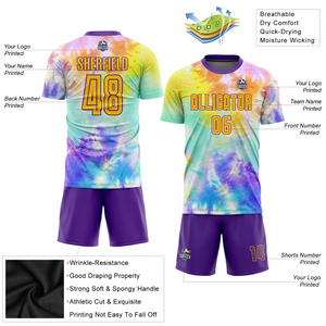 Custom Tie Dye Gold-Purple Sublimation Soccer Uniform Jersey
