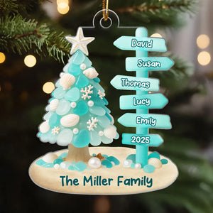 Family Direction Sign Post Sea Glass Pattern - Personalized Acrylic Ornament - Christmas Gift for Family