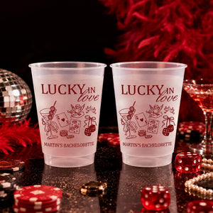 Personalized Lucky in Love Frosted Cups, Custom Las Vegas Bachelorette Party Cups, Casino Bach Weekend Favors, Vegas Girls Night Cups Favor