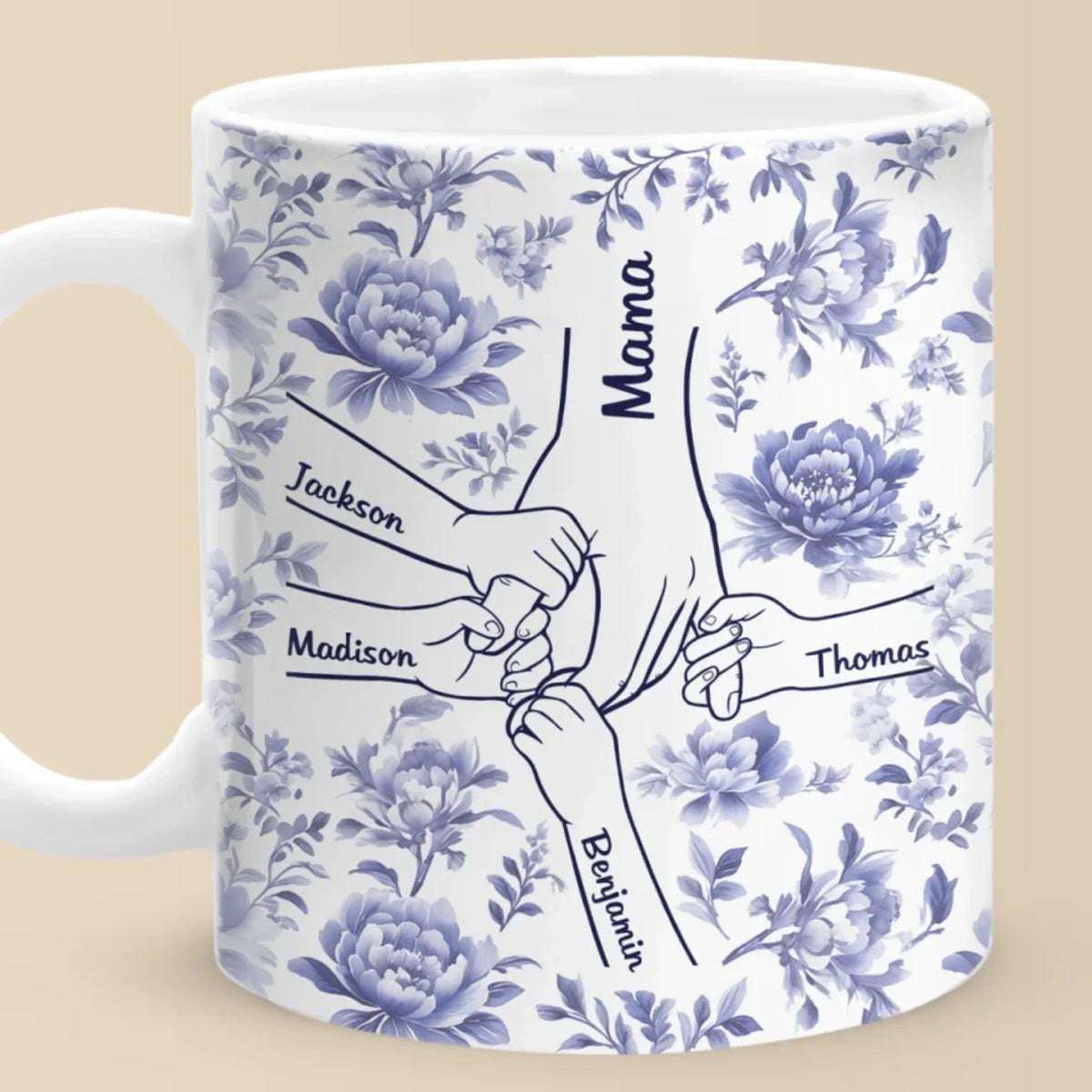 Personalized Hold our Hands Mug, Mother's Day Gift for Grandma, Grandparent Custom Kids Names, Best Mom Mug, Mother's Day Gift, Blue Mug
