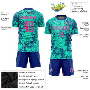 Custom Teal Pink-Royal Sublimation Soccer Uniform Jersey