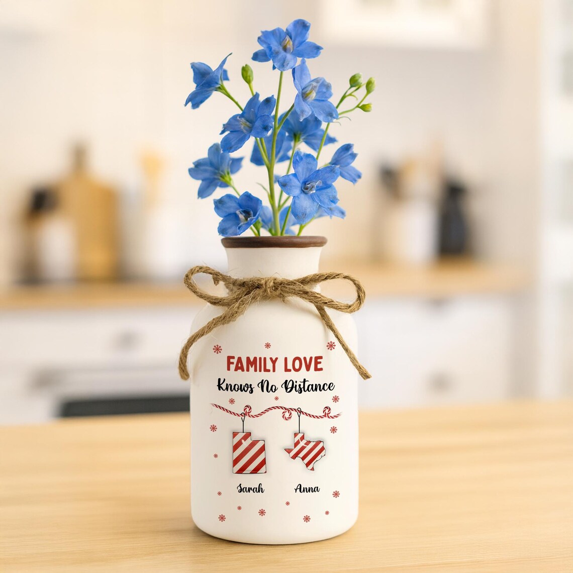 Personalized Long Distance Flower Pot, Custom State Vase, Family Love Knows No Distance Gift, Moving Away Keepsake