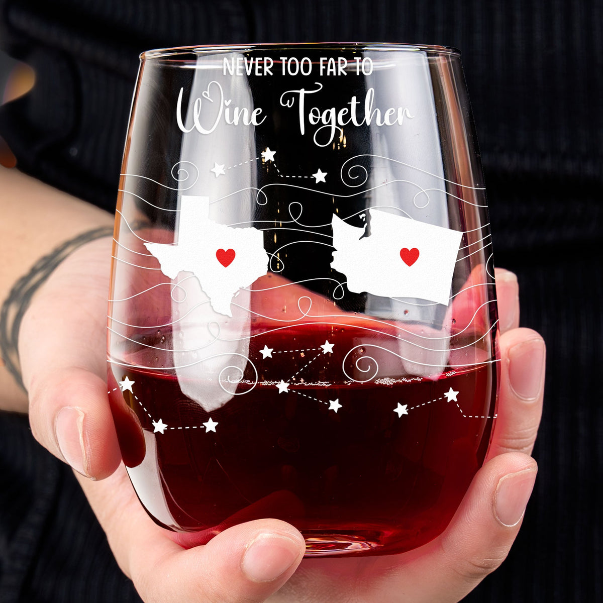 Long Distance Family Friends Siblings Daughter - Custom Wine Glass - Gift For Family, Friends, Siblings, Son, Daughter